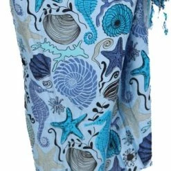 Beste Pirce 🌟 Om Namaste Sarong Pareo Saunadoek Wikkeljurk - 437 - Strand & Schelpen - Blauw 👍