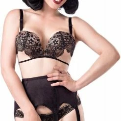 Kopen 👍 Belsira BH Top, Jarretelgordel En Slip Set -85B- 50104 Zwart/Beige ✔️