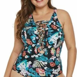 Nieuw 🌟 Merkloos Crisscross Badpak - Tropische Print - Maat XXXXL/4XL 🔔