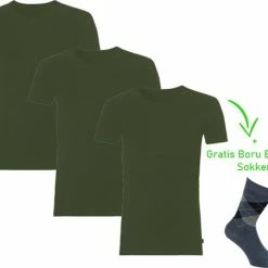Top 10 🔥 Boru Bamboo Bamboo T-Shirt - Ronde Hals - Super Zacht - Antibacterieel - Perfect Draagcomfort - 95% Bamboo - 3 Stuks - 1 Paar Bamboo Sokken Cadeau - Khaki - L ✔️