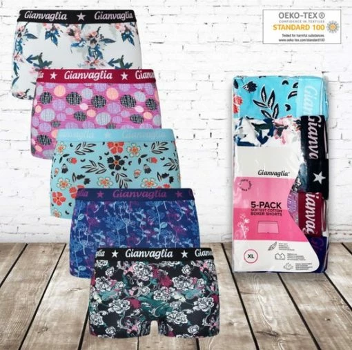 Beste deal 🛒 Gianvaglia Katoenen Dames Boxers Bloemen GVG-201 5-pak -Gianvaglia-XXL-Boxershorts 👏