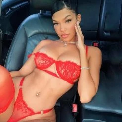 Goedkoop ⭐ Merkloos Latina Kanten Lingerieset | Ondergoed Beha Slipje Set G-string | Rood - Medium 🛒